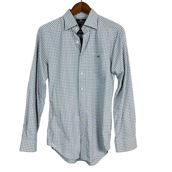 Vineyard Vines Button Up Slim Fit Tucker Shirt Long Sleeve White Grey - XS - Picture 1 of 4